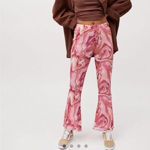 Urban Outfitters Sierra Mesh Flare Pants – Pink Marble Print – NWOT